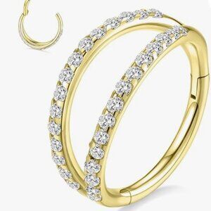 BNIB 14K Solid Gold Conch Double Hoop  CZ Conch Piercing Jewelry Helix Earring